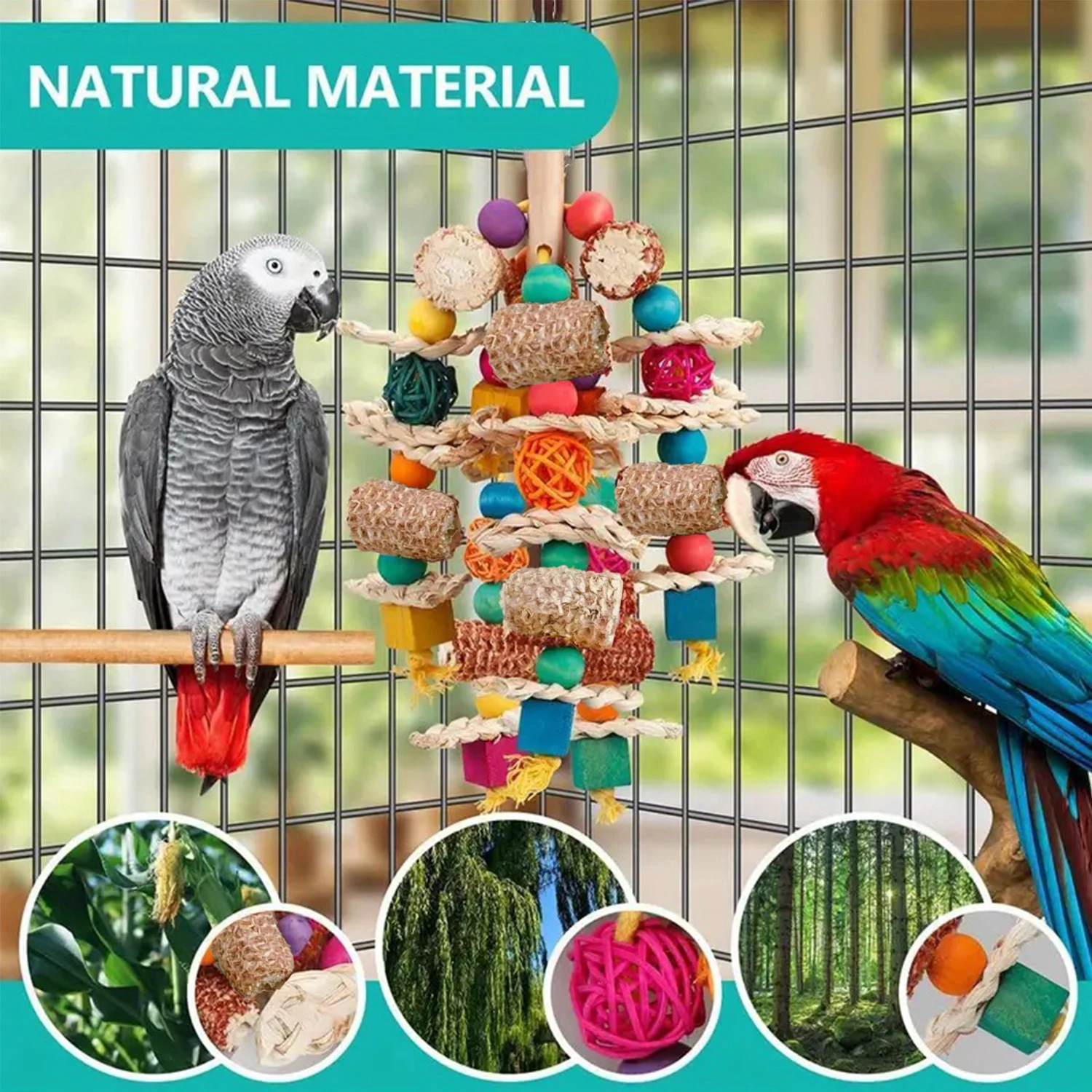 Parrot Toys Natural Corn Wood Parrot Bird Toys Love Bird Cage Funny Training Bite Resistant Tearing Toy