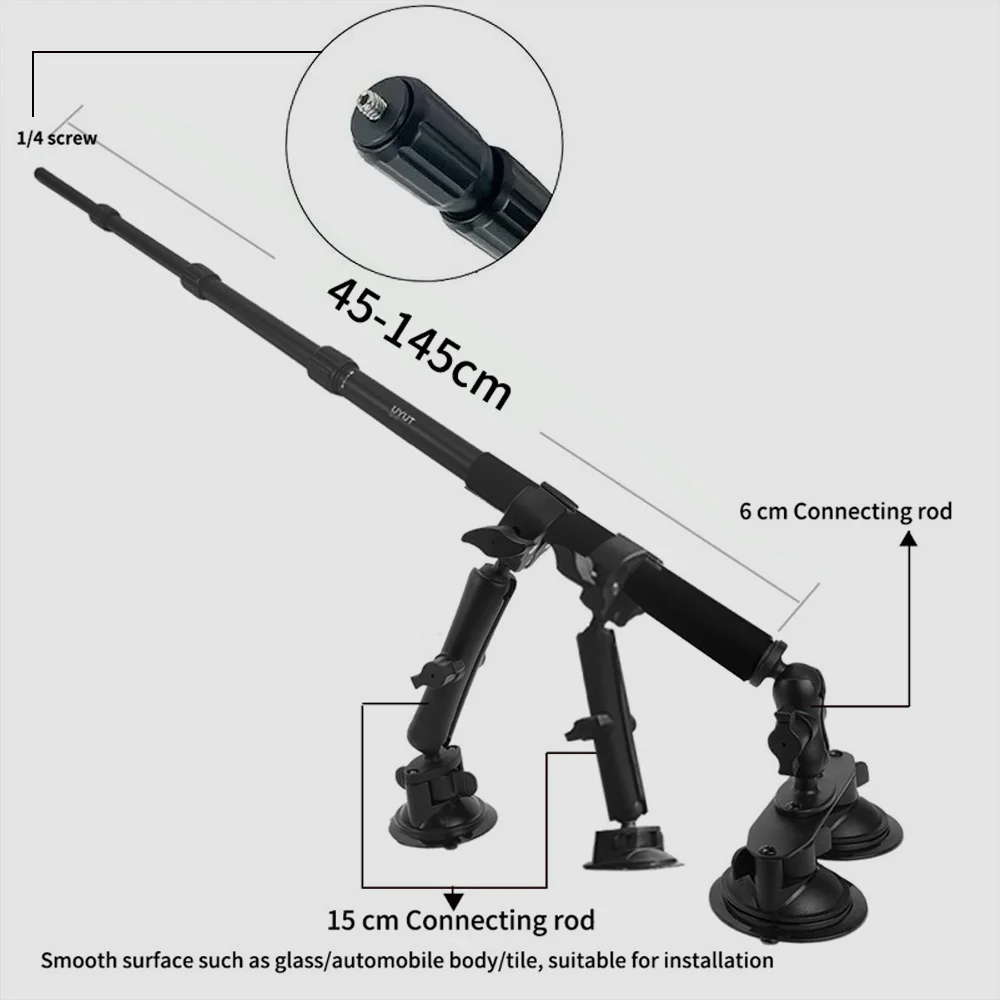 Vamson-Kit De Montage à Ventouse De Voiture Avec Perche à Selfie Invisible, Double Rotule, Adaptateur Pour Insta360 Tage Bery GoPro DJI, Accessoires