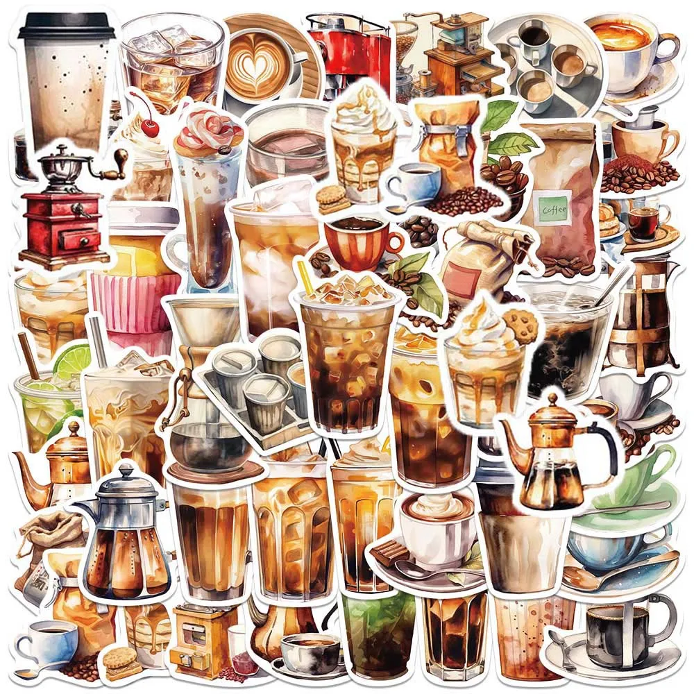 10/50Pcs Cartoon Coffee Aesthetic Varied Stickers Pack for Kid Toy Travel Luggage Laptop Car Notebook Decoration Graffiti Decals