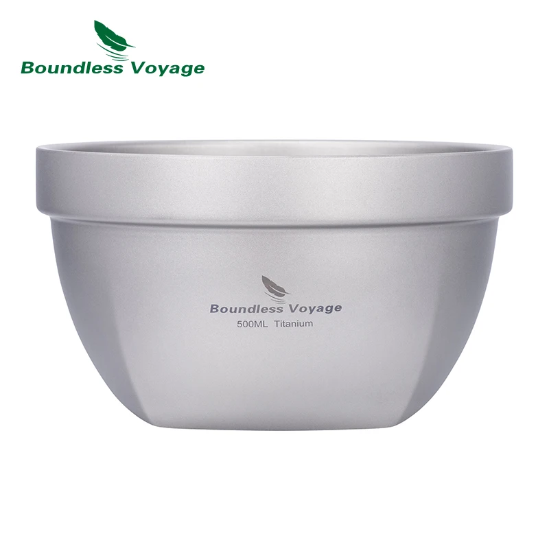 Boundless Voyage 500ml / 800ml Double Walled Titanium Bowl Food Rice Soup Bowl Ultralight Tableware Outdoor Camping Metal