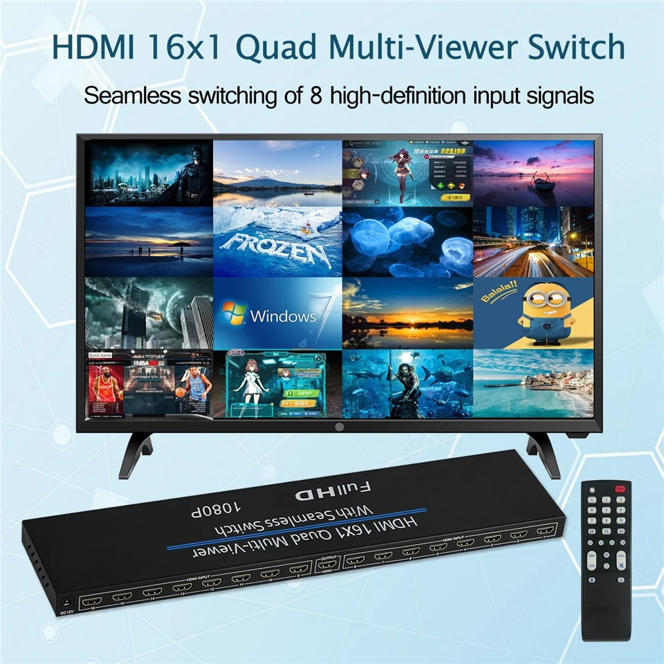 16x1 HDMI-compatible Multiviewer 16 In 1 Out 1080P Quad Screen Multi Viewer HDMI
