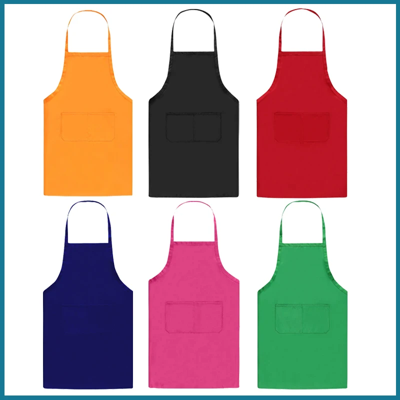 Men Women Plain Apron with Double Pockets Waterproof Cooking Aprons Chef Waiter Barbecue Hairdresser Apron Kitchen Supplies