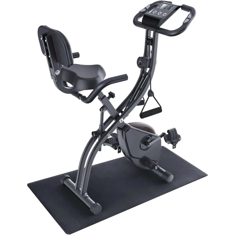 Foldable Exercise Bike Stationary Bike, 4 in 1 Indoor Cycling Bike with 16 Level Magnetic Resistance Training