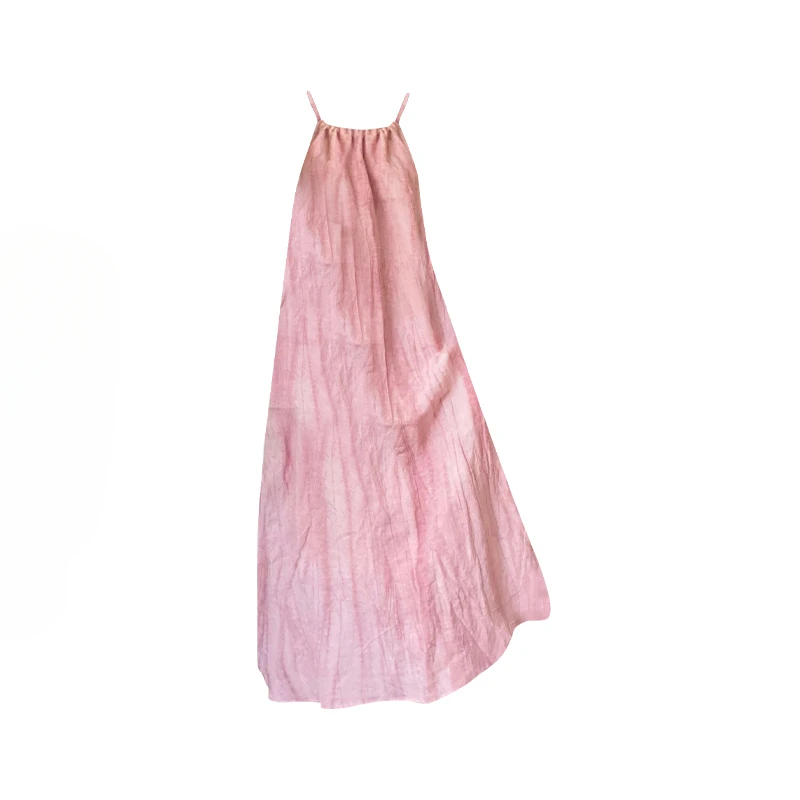 

Summer Pink Suspender Dress Fashion Women‘s Loose Casual Slim Pleated Beach Style Sleeveless Long Skirts Female Clothes