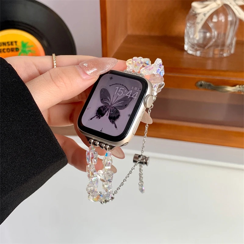 

Dream Clear Laser Butterfly Bracelet Metal Band For Apple Watch 8 7 6 SE 5 4 Girl Cute Strap For iwatch 41mm 44 38 40 45 49MM