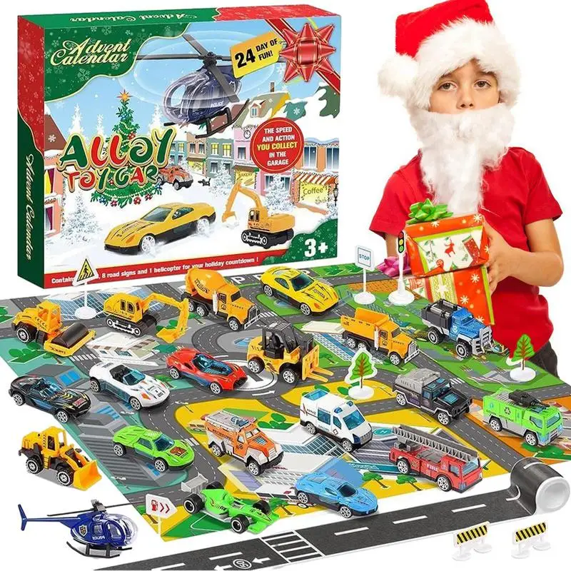 

24 Days Christmas Countdown Toys Set Car Advent Calendar Christmas Holiday Countdown Playset Christmas Gift for Girls Boys Kids