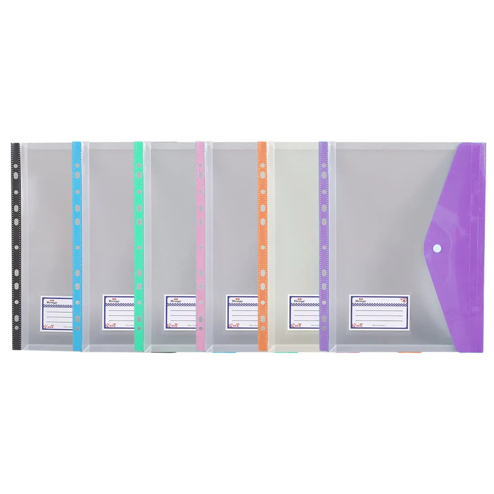 6 Pcs Snap Button File Bags Colorful Archive Bags Document Pouches Binder Dividers File Storage Folders Office Supplies A4