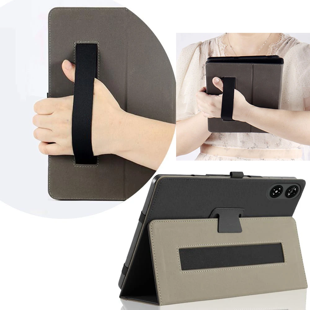 Premium PU Folding Stand Tablet Case with Pencil Holder and Wrist Strap - Full Protection