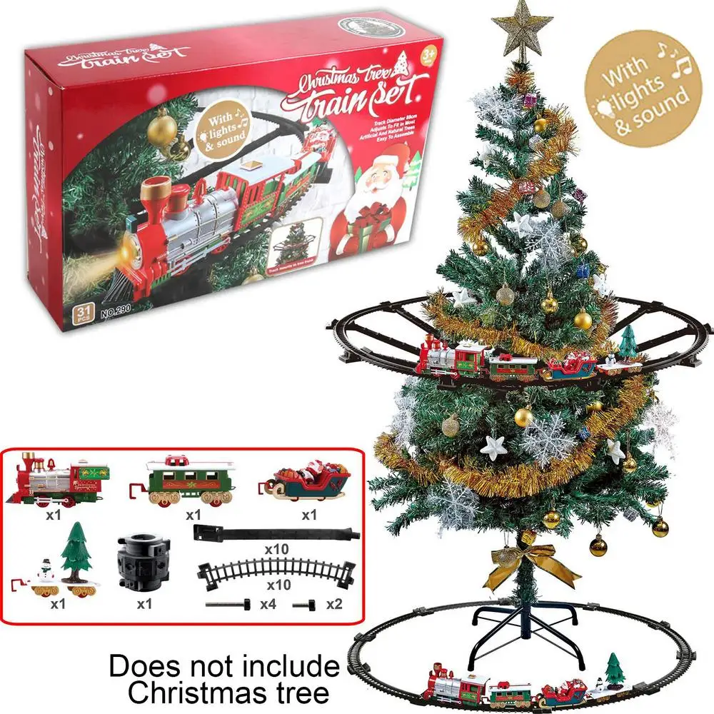 MIK Funshopping Mini Tren Navideño - Ferrocarril Para Navidad Con Locomotora, Vagones Y Rieles (11 Piezas