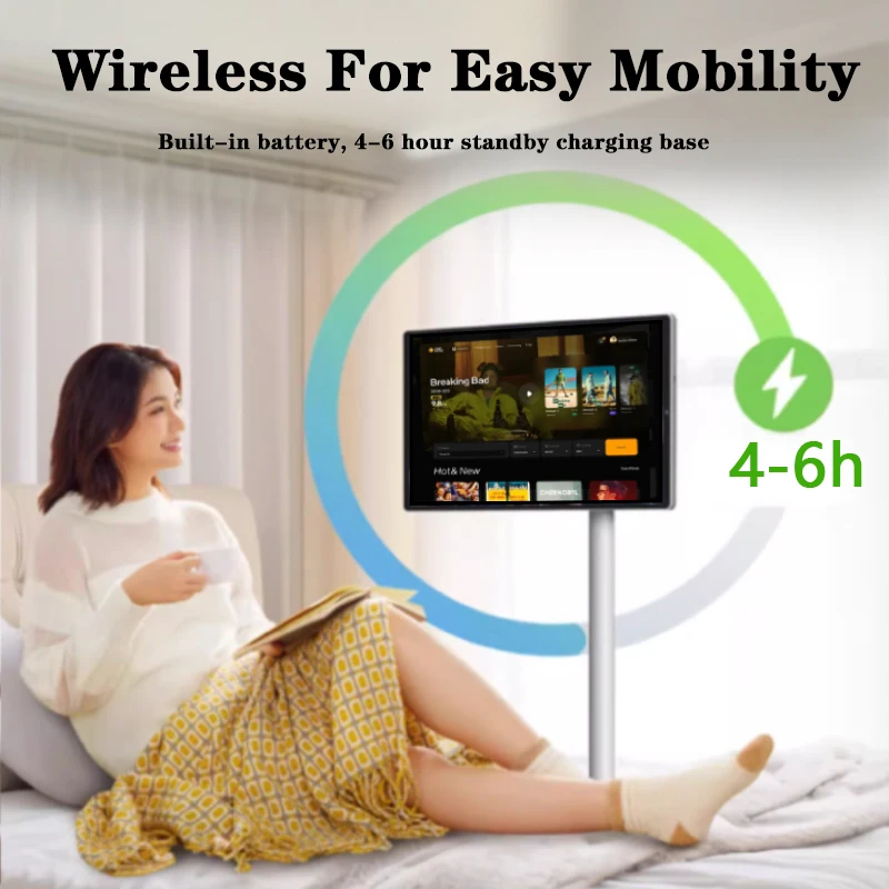 Android 12 Smart Touch Screen With Narrow Bezel Fully Adjustable Stand Wireless Portable TV