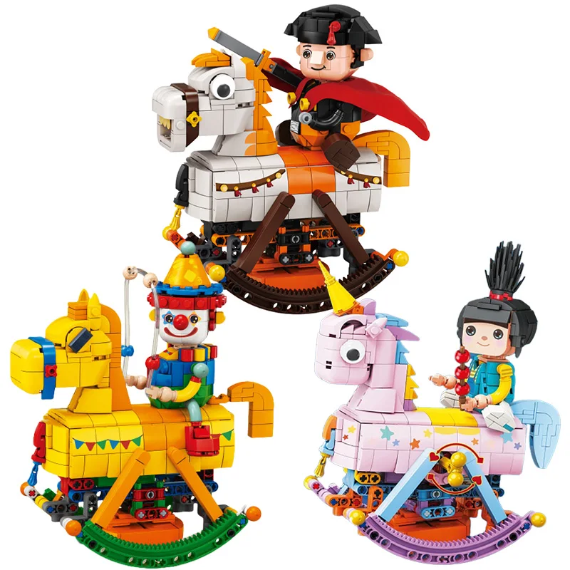 

Creative Cartoon Knight Clown Building Blocks Unicorn Rocking Wooden Horse Decoration Assembly Model Bricks Toy Kids Adult Gifts