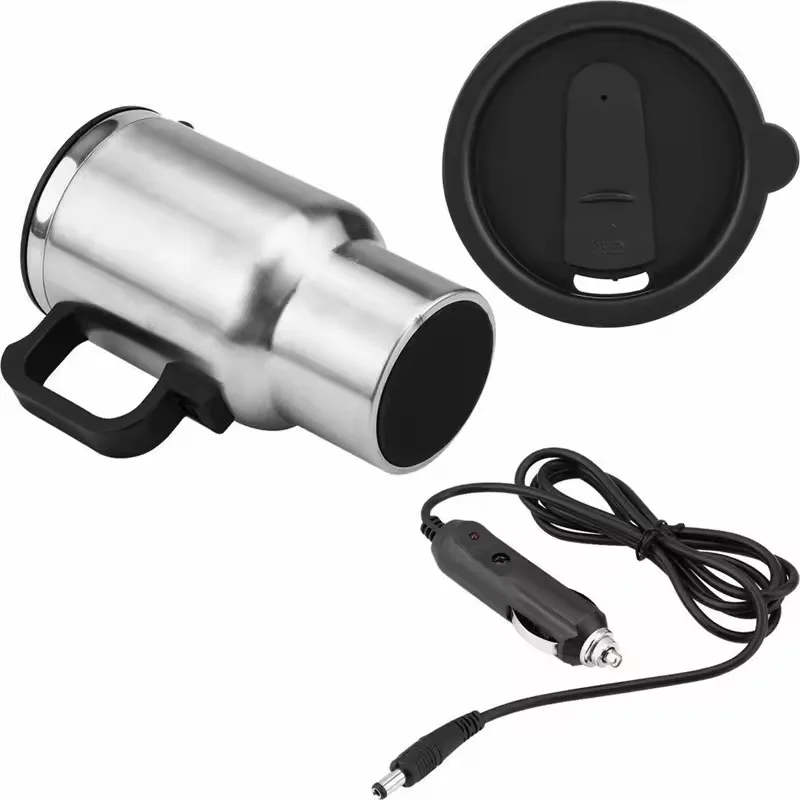 전기 가열 자동차 주전자 12V 450ml 차량용 가열 컵 스테인리스 스틸 캠핑 여행용 주전자 물 커피 우유 보온 머그컵