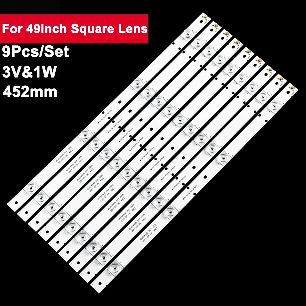 

9 pcs/set Square Lens 452 mm 4 lamps for TCL 49inch TV repair DLED49HD-9X4-1005 9Pcs/Set Led Tv Strip DLED49HD
