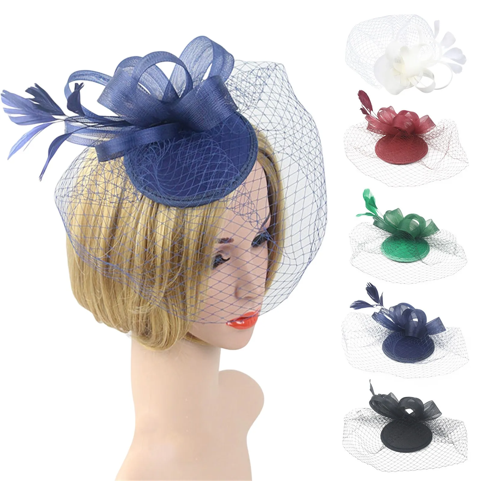 

2023 Fascinator Hat Flower Feather Mesh Tea Party Hairband For Women