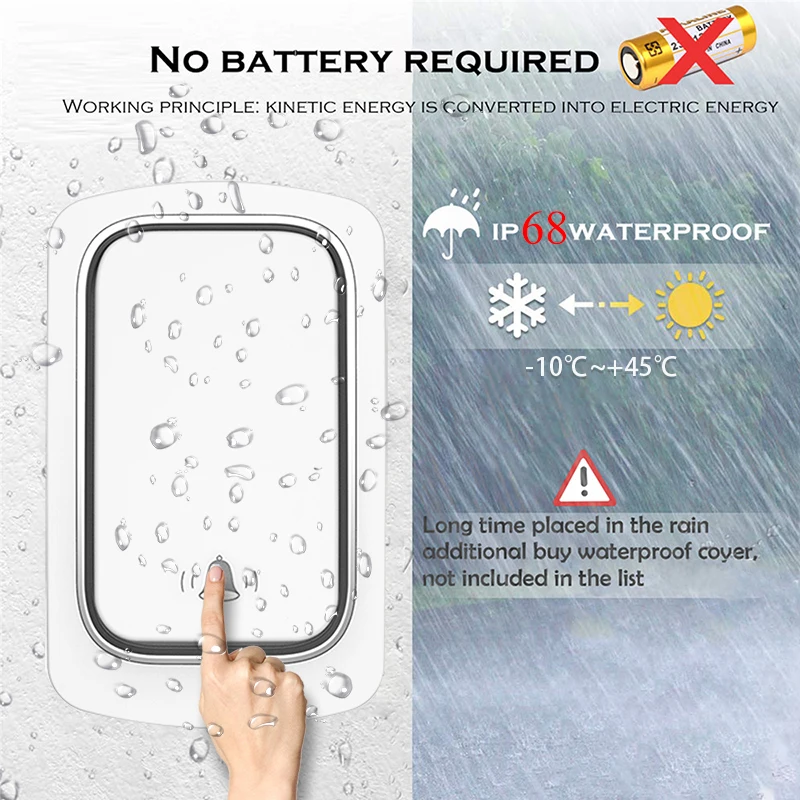 Smart Outdoor Wireless Doorbell Without Battery No Wiring IP68 Waterproof Wireless Plug Self-Powered Button Ring Doorbell