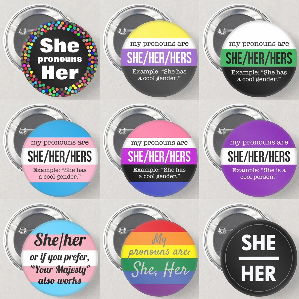 PRONOUN PINS Badge Transgender Women Brooches MY PRONOUNCE ARE SHE HER HERS Pin Button Lapel