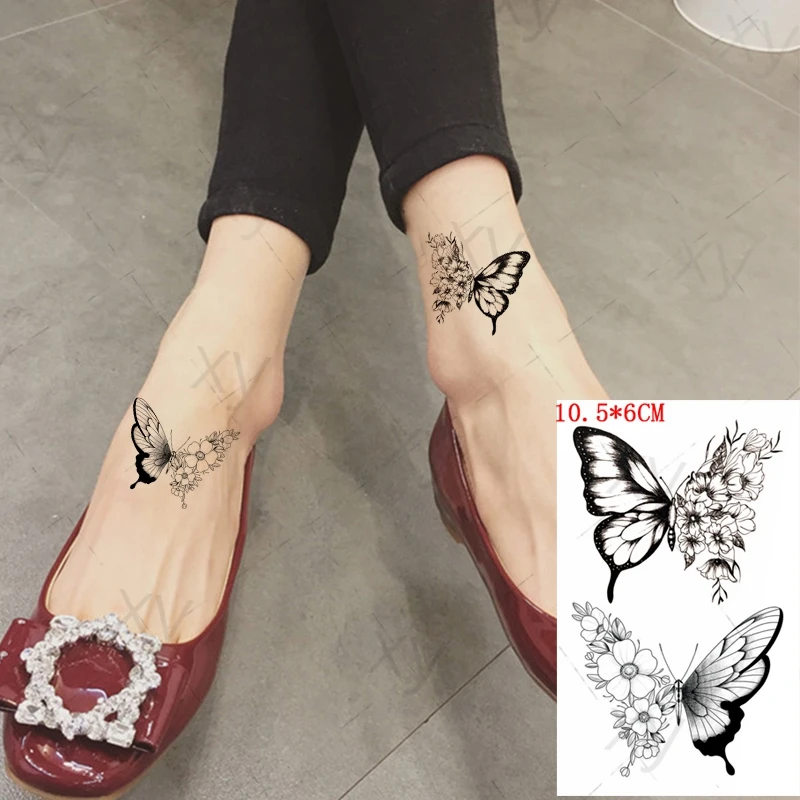 Tattoo Sticker Temporary Tattoos Waterproof Temporary Tattoo Sticker Black Butterfly Leaf Small Flower Tatto Flash Tatoo Fake Tattoos for Kids Men Women