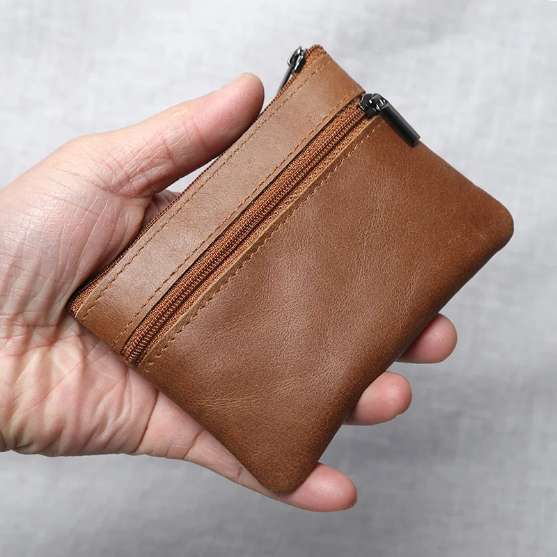 Neue Retro-Geldbörse aus echtem Leder, Unisex, erste Schicht, Rindsleder, kurzer Abschnitt, einfacher tragbarer Reißverschluss, kleiner Kartenhalter – Detail 15