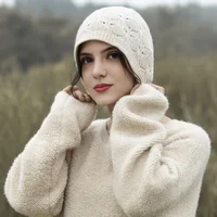 100% Merio Wool Fashion Beanies for Women Autumn Winter Fashion Hollow Out Soft Warm Wollen Skullies Cap Luxury Cashmere Bonnet 1