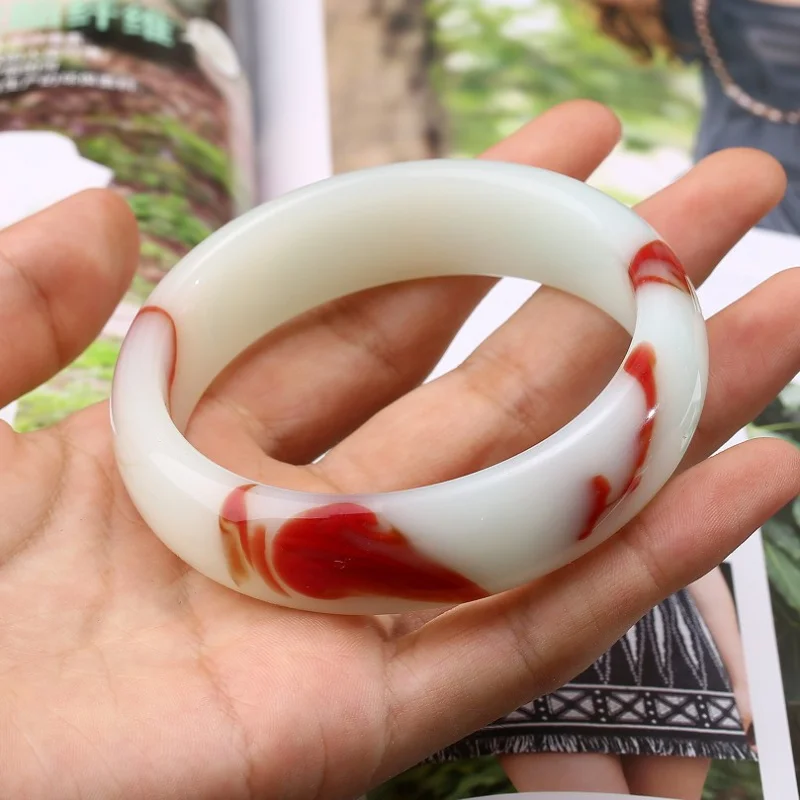 

Jade Bracelet Xinjiang Hetian Jade Jinsi Jade Chicken Blood Floating Flowers Gobi Jade Bracelet for Children with Certificate