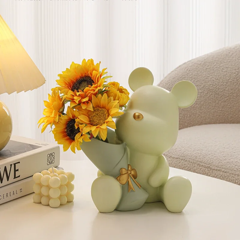 Nordic Bouquet Bear Living Room Decorations, Creative Vases, Home Entrance TV Cabinet Tabletop Decorations, Free Dried Flowers 3