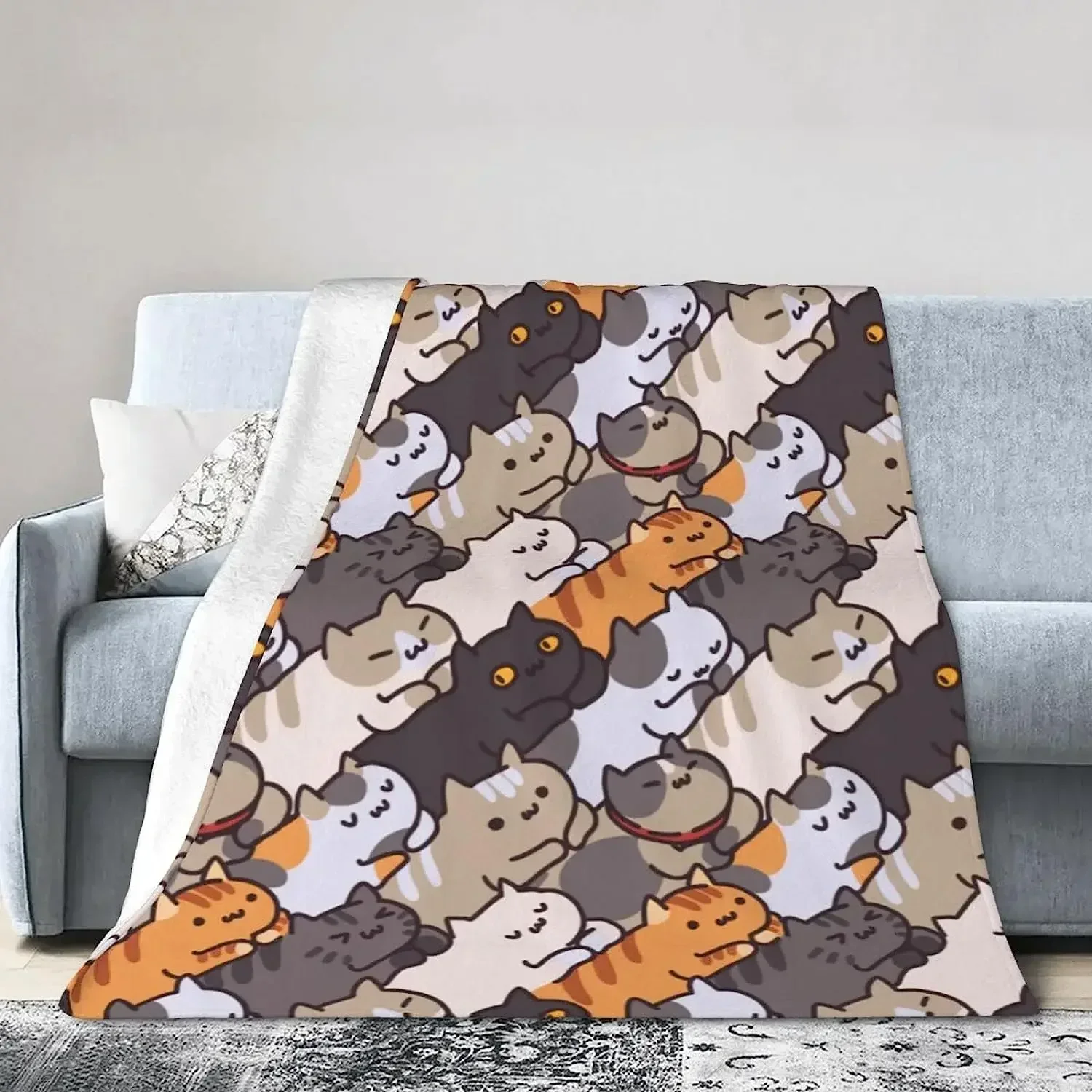 Cartoon Cat Throw Blanket Soft Fleece Blankets Plush Comfy Microfiber Throws Decor for Home Bed Couch Living Room Sofa 2