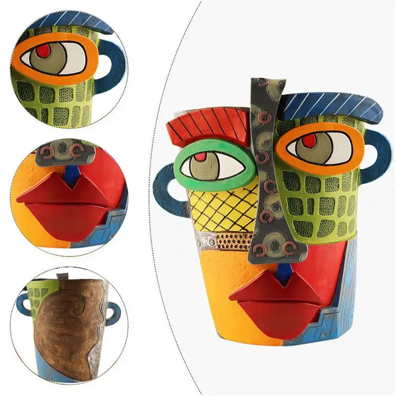 

Face Head Planter Succulent Plant Flower Pot Resin Container With Drain Holes Flowerpot Figure Garden Decor Tabletop Ornament