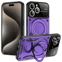 Armor Matte Shockproof Case with Ring Stand Holder and Magnetic Features - iPhone 15 Plus (Purple)