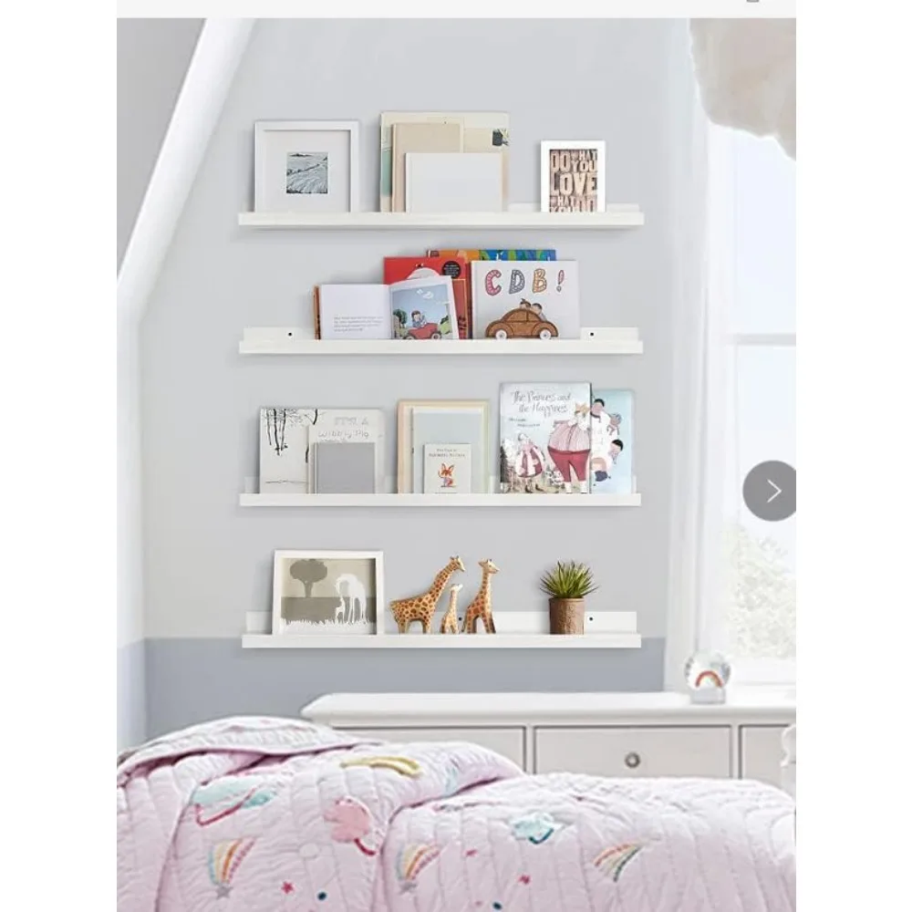Floating Shelves for Wall 36 Inches Long Set of 4, Large Wall Bookshelf for Kids Bedroom, Wood Hanging Nursery Book Shelves 5