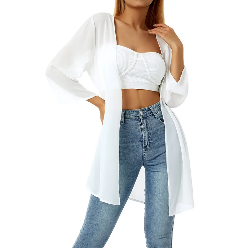 Women Sheer Chiffon Jacket Casual Beach Cover Up For Women Summer Lightweight Beach Dress Cardigans Blouse Shawl