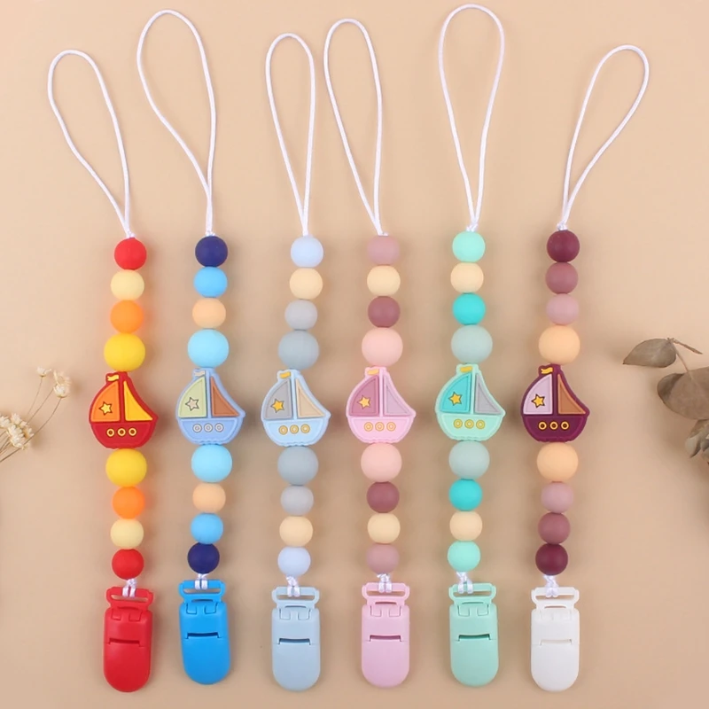 1X Baby Pacifier clip Food grade Silicone Beads letter Baby Pacifier chain Toys 