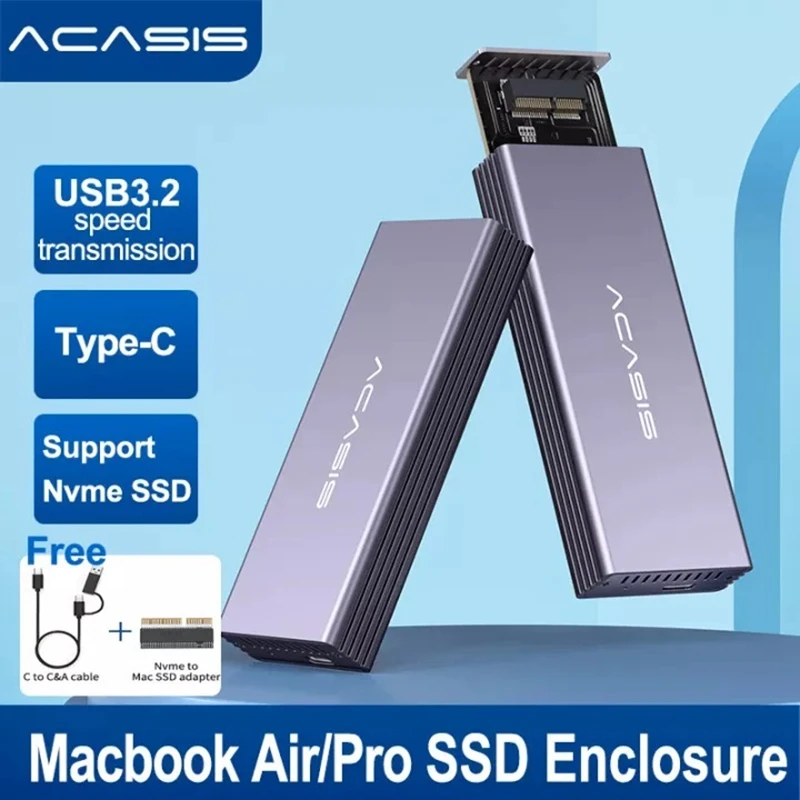 Acasis Usb c 3.2 Ssd Gabinete Terno M.2 Nvme Ssd 12 Mais 16 Pinos para Apple Mac Imac Macbook Pro ar 2013 a 2023 Portátil Case de Armazenamento Orico Case Kingspec Case hd Externo Notebook Usb Ssd Nvme m2 Orico Case hd