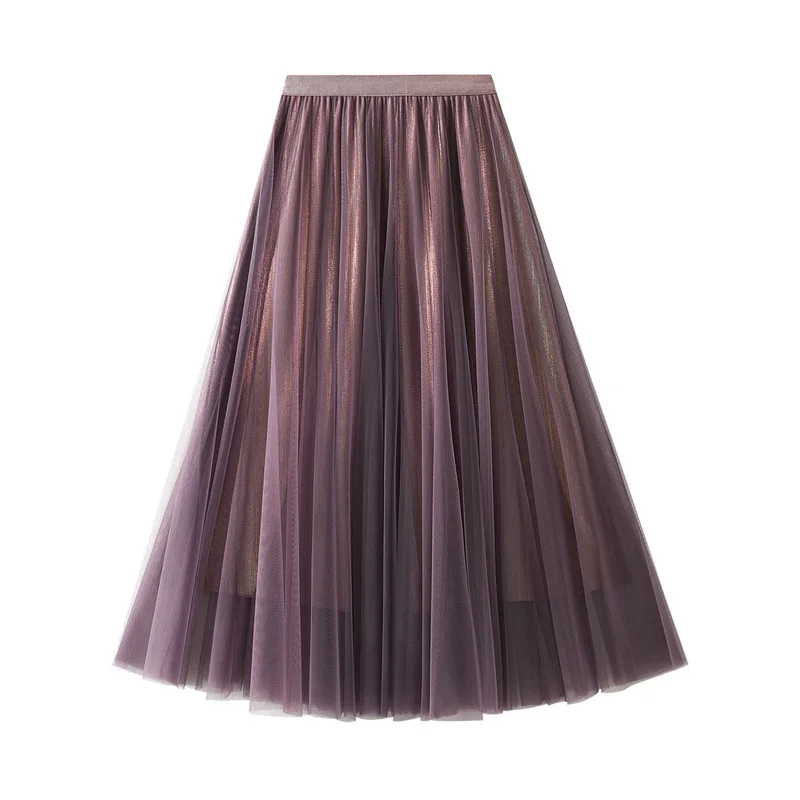 Solid Color Women Long Pleated Tulle Skirt Spring Summer 2022 High Waist Mesh Long Maxi Skirt Female Party Adult Tutu Skirt Lady skater skirt