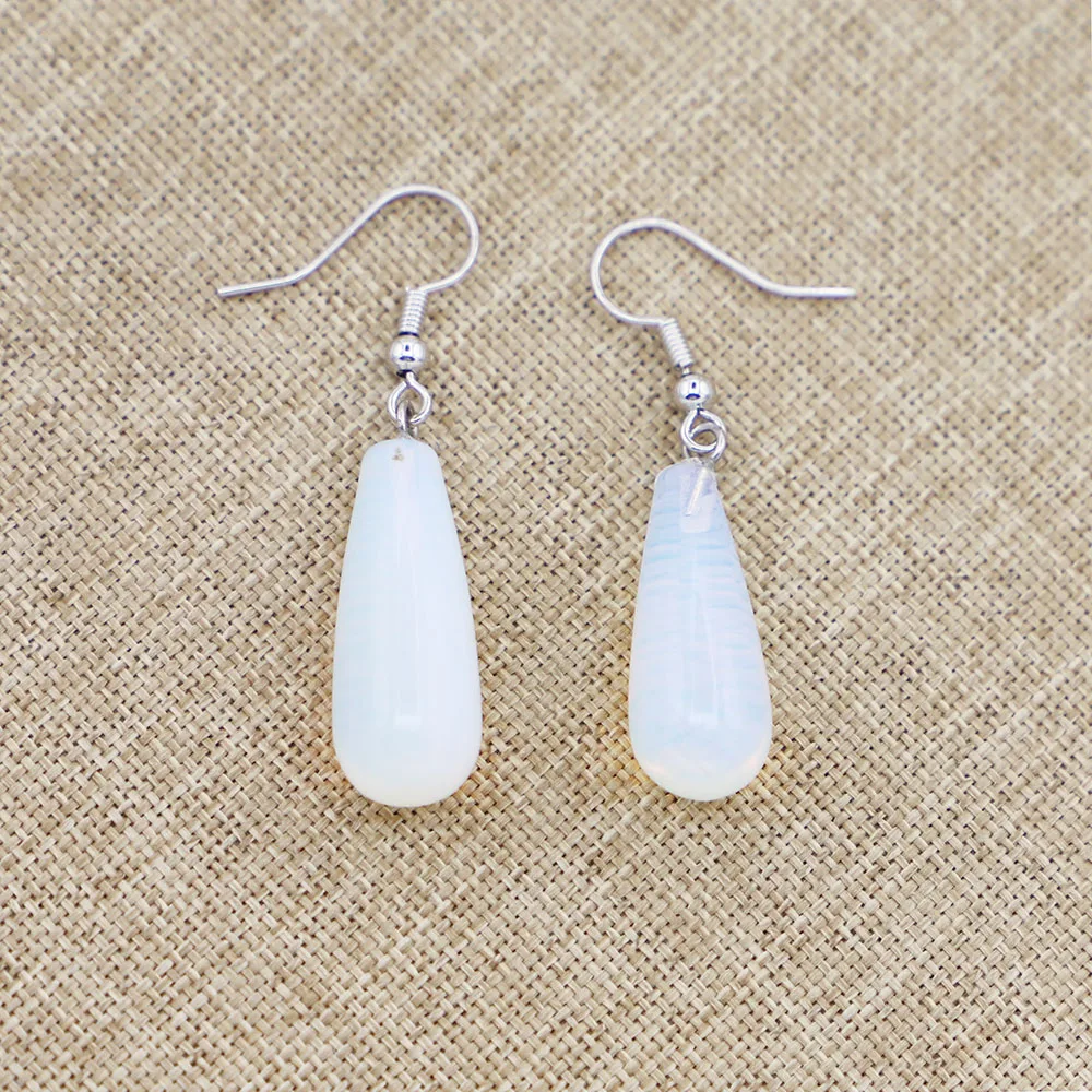 Hotsell Natural Stone Opal Round Water Drop Earring Pendant Dangle Charms DIY Women Party Wedding Fashion Necklace Jewelry 6Pair