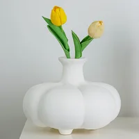 Pumpkin Ceramic Vase White Garlic Flower Vase Abstract Geometric Porcelain Pot Floral Arrangement Accessories Home Decoration 2