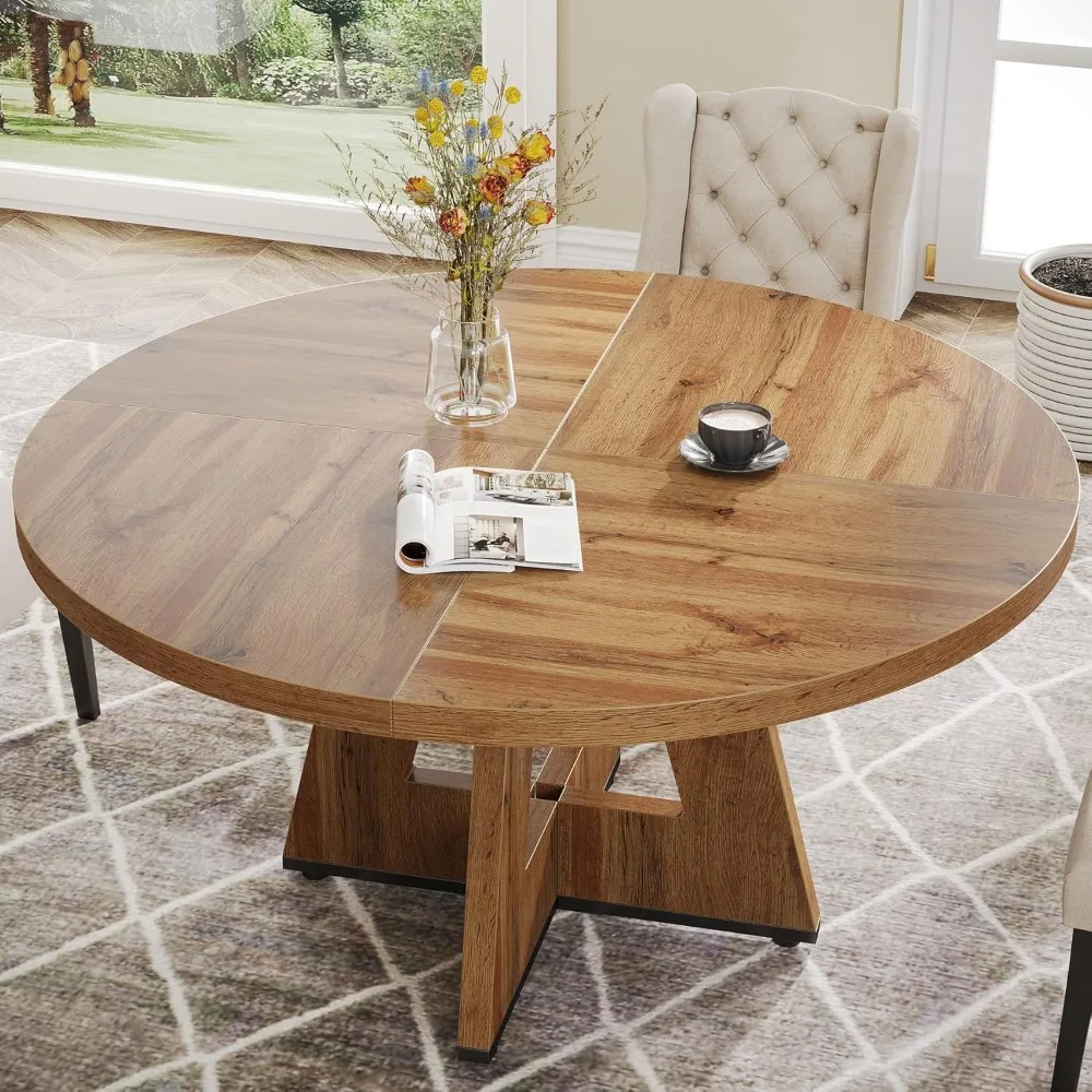 Farmhouse Dining Table, 47 Inch Round Dinner Table for 4, Rustic Round Dining Room Table for Home Dining Room Living Room 6