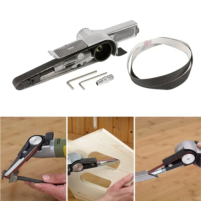 Air Pneumatic Sanding Belt Machine Angular Wind Sander 330x10mm 520x20mm Ring Belt Machine Polisher with 3 Sanding Belts