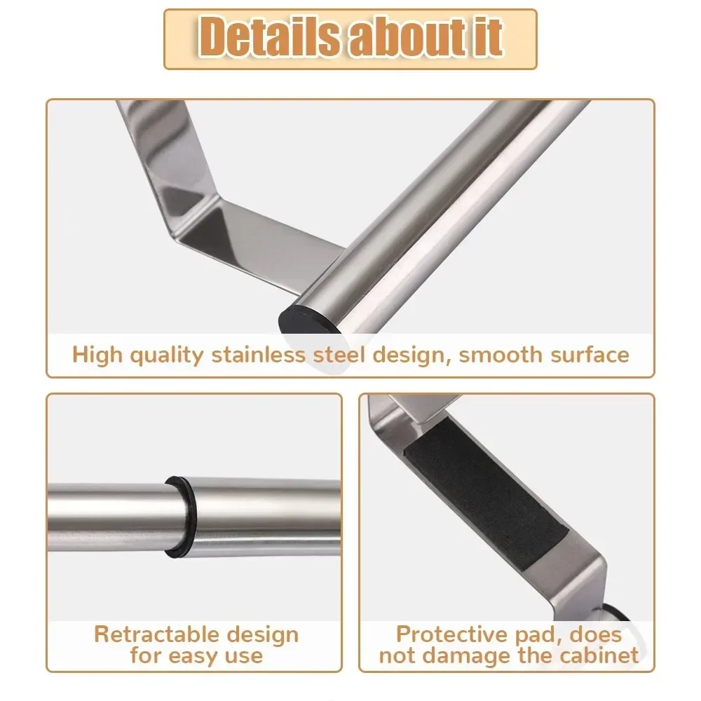 Stainless Towel Rack Over Door Towel Bar Hanging Holder Bathroom Kitchen Cabinet Rag Rack Hook Hanger Storage Tool