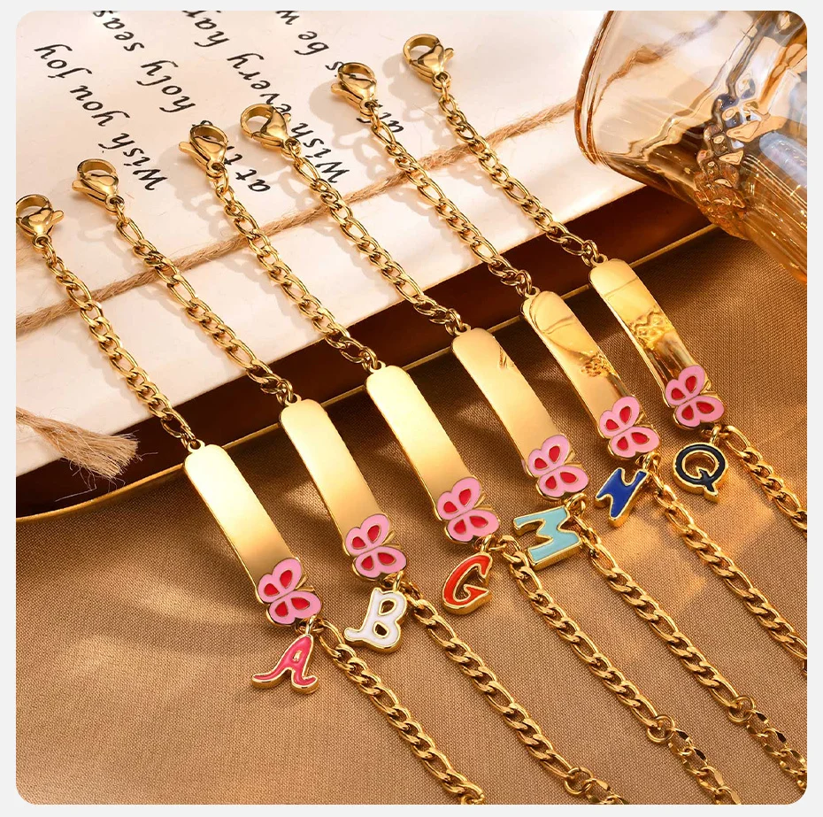 Vnox A-Z Initial Charms-Armbänder für Babys, individuelle Namens-Geburtsdatum-ID-Armbänder, Anti-Allergie-Edelstahl-Taufgeschenk – Detail 7