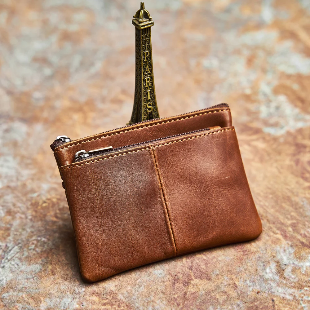 Genuine Leather Coin Wallet Mini Zip Small Cowhide Card Case Ladies Men's