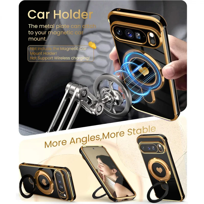 Love Heart Magnetic Stand Holder Case with Airbag Plating Soft Cover