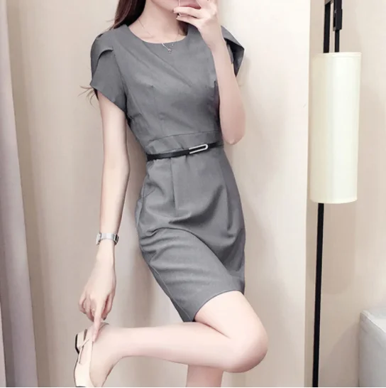 

Summer New Office Lady Elegant Fashion Bodycon Dress Women Temperament Solid Color Robe Femme Short Sleeve Slim Vocation Vestido