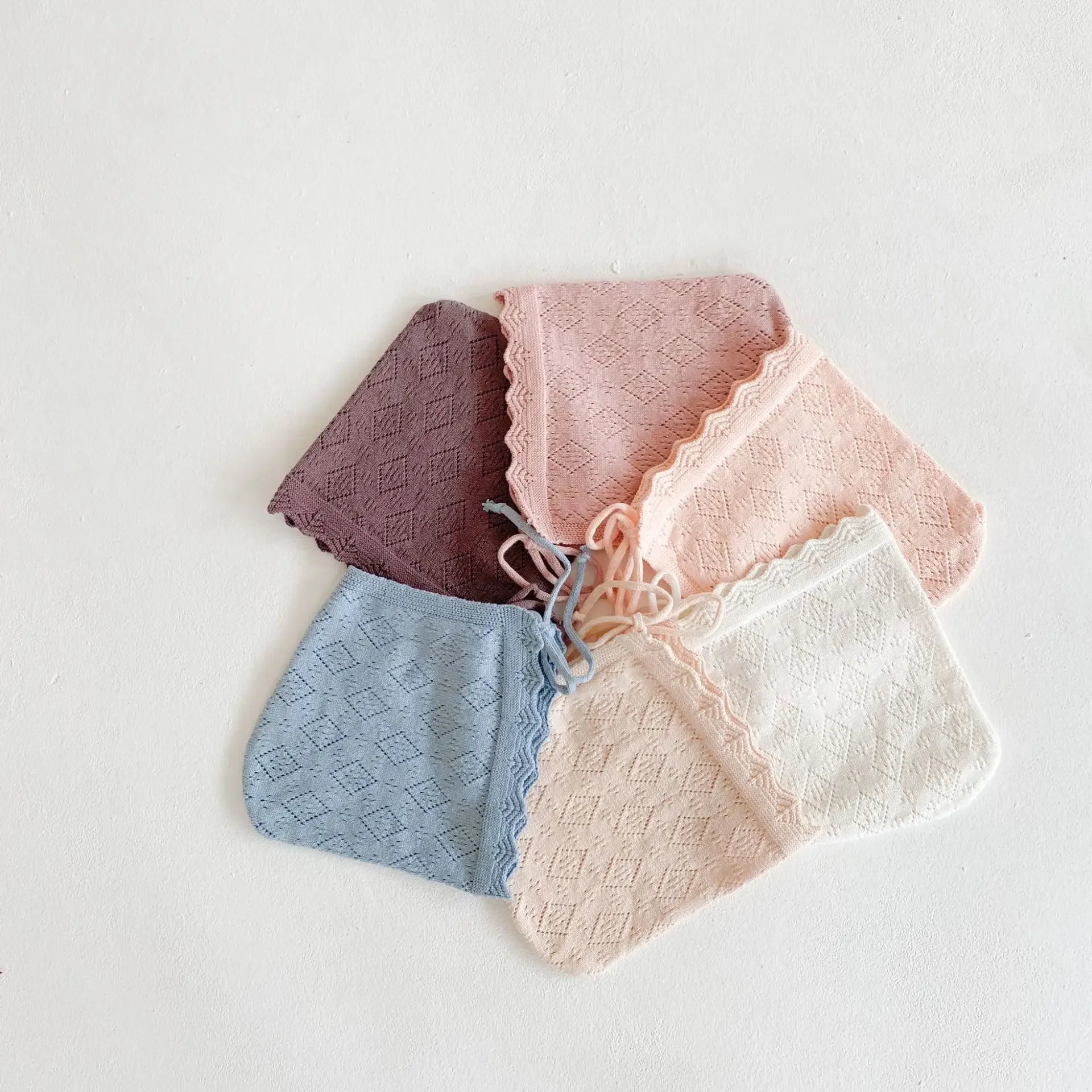 1Pcs Cotton Soft Baby Bonnet Solid Color Baby Girl Hats Newborn Infant Lace Flowers Princess Knitted Hat For 0-24 Months Baby 6
