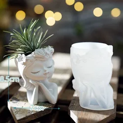 Girl Head Shaped Flower Pot Silicone Mold (003)