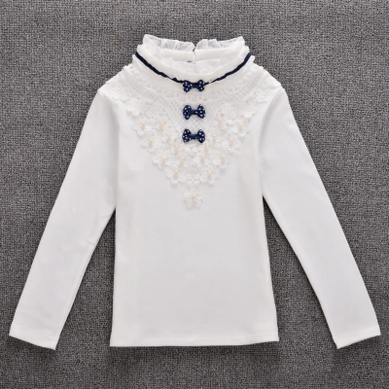 Kids Shirts Children Clothing Girls Turtleneck Blouse Spring Autumn Bow Lace Shirt Cotton Long Sleeve Sweatshirts School Kids Clothes