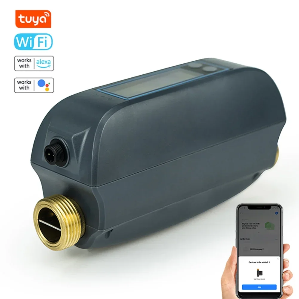 Tuya WiFi Intelligent Watervalve Dual-Band Flowrate Meter APP Control Efficient Home Water Management Device for Voice Control