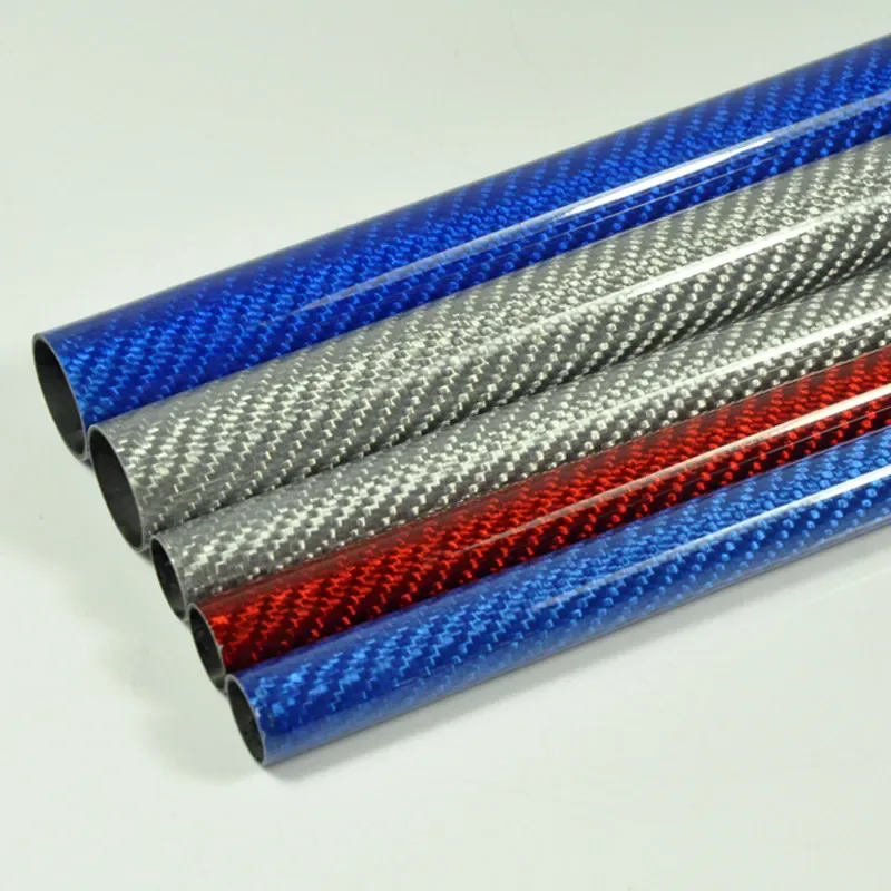2-Piece Set Carbon Fiber Tubes – 3K Glossy Finish in Blue, Red, and Silver – Various Diameters