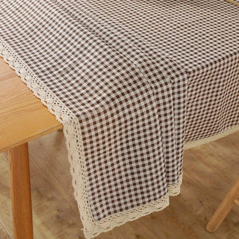 Nordic Minimalist Style Coffee Grid Tablecloth with Off-White Trim Rectangular Dining Table Cover 6