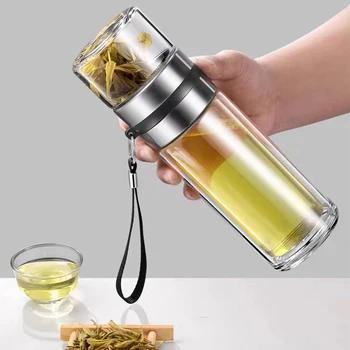Bottiglia portatile con infusore per tè-tazza in vetro borosilicato a doppia parete con filtro in acciaio inossidabile-bicchiere da tè con diffusore 1