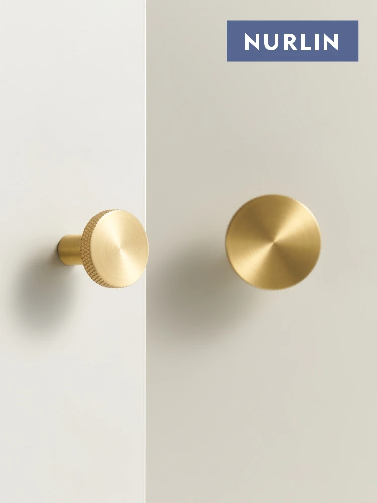 Nurlin Solid Brass Knurling Patterned Cabinet Knobs Matte Antique Brass Black White Gold Cabinet Handles Wall Bathroom Hooks